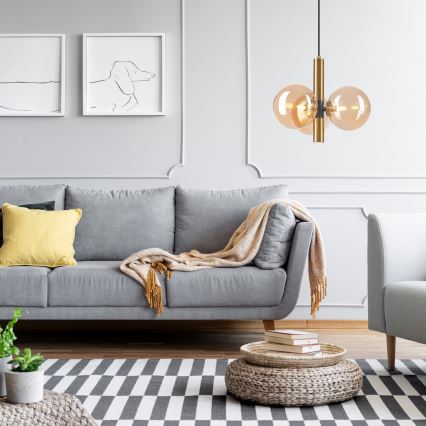 Hanglamp aan een koord ROLLO 3xG9/5W/230V goud/gerookt beige