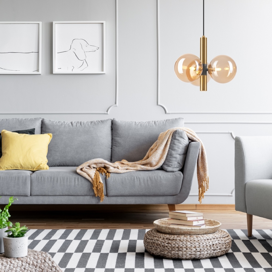 Hanglamp aan een koord ROLLO 3xG9/5W/230V goud/gerookt beige