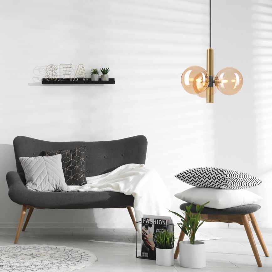 Hanglamp aan een koord ROLLO 3xG9/5W/230V goud/gerookt beige