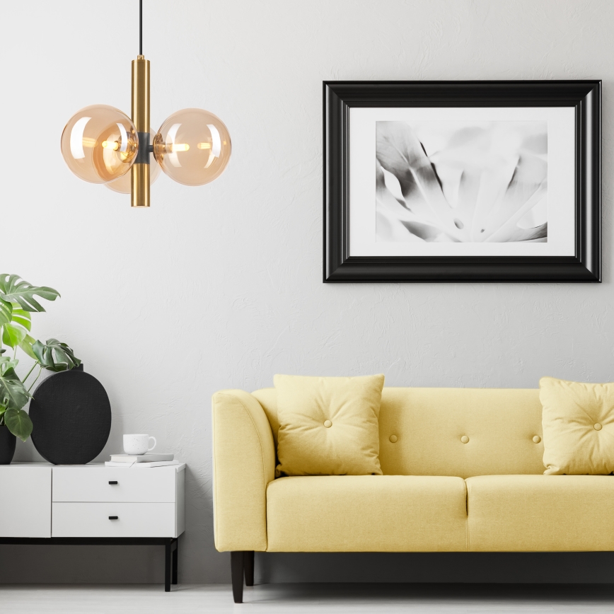 Hanglamp aan een koord ROLLO 3xG9/5W/230V goud/gerookt beige