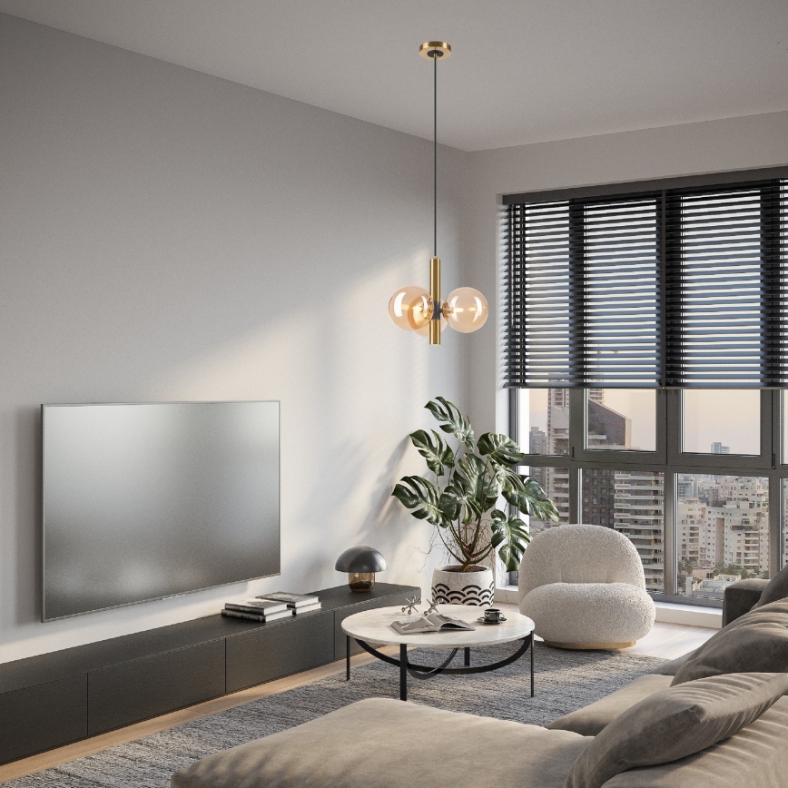 Hanglamp aan een koord ROLLO 3xG9/5W/230V goud/gerookt beige
