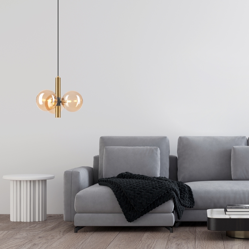 Hanglamp aan een koord ROLLO 3xG9/5W/230V goud/gerookt beige