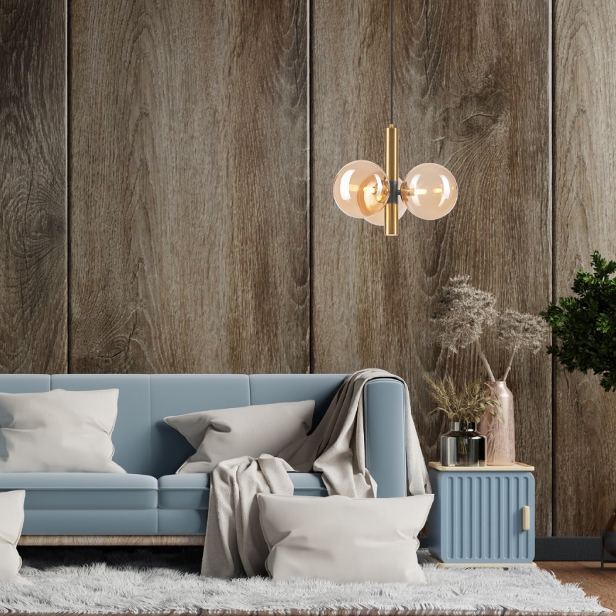 Hanglamp aan een koord ROLLO 3xG9/5W/230V goud/gerookt beige