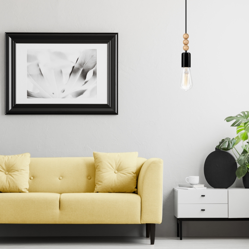 Hanglamp aan een koord SIMON 1xE27/60W/230V zwart/beuken
