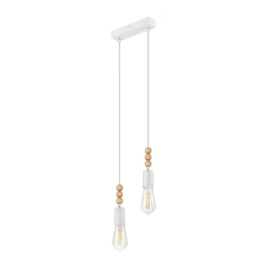 Hanglamp aan een koord SIMON 2xE27/60W/230V wit/beuken