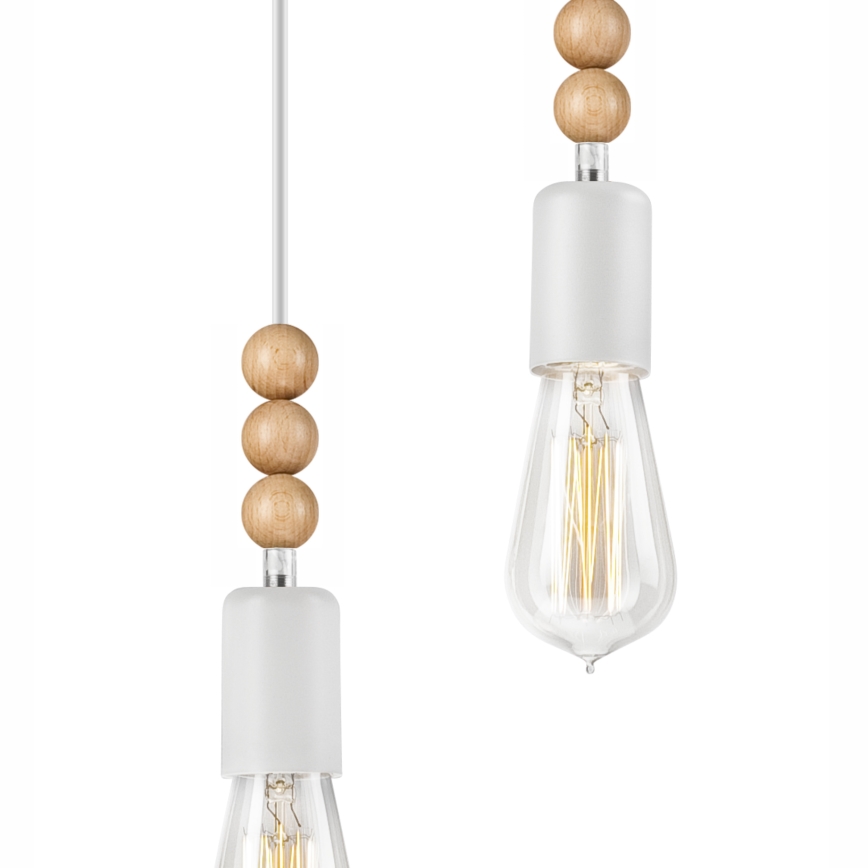 Hanglamp aan een koord SIMON 2xE27/60W/230V wit/beuken