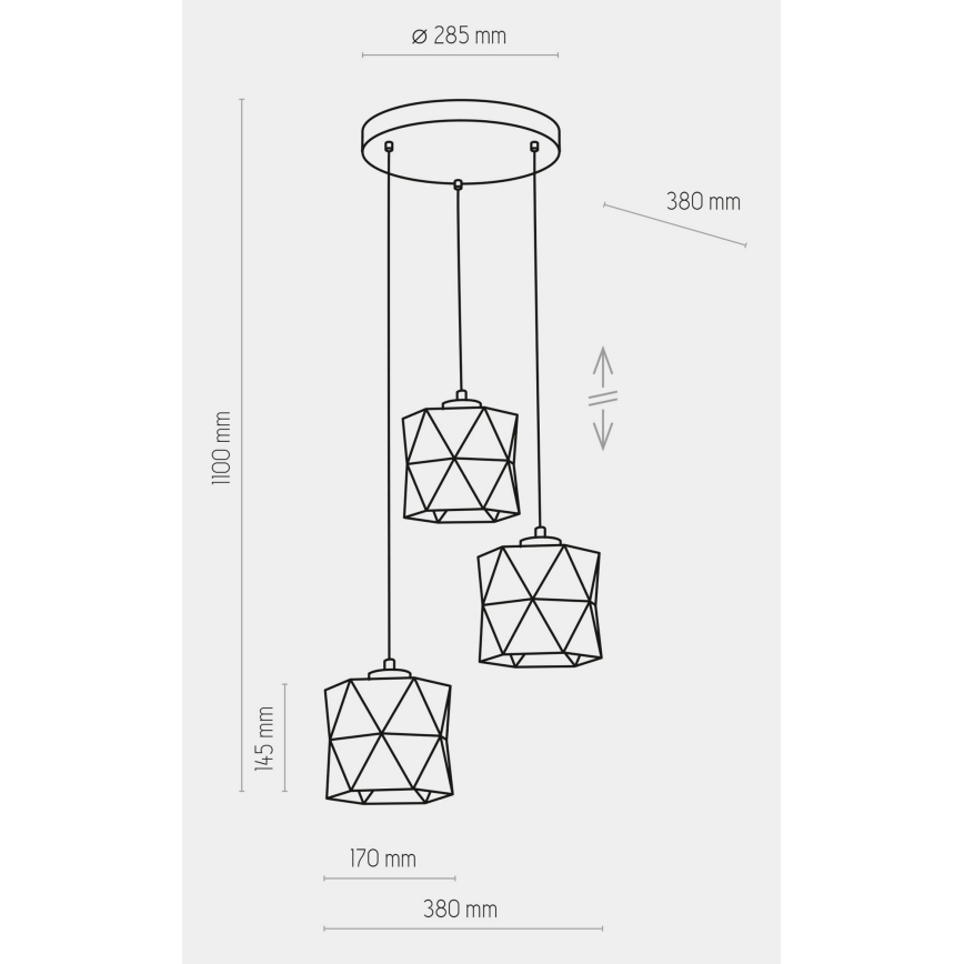 Hanglamp aan een koord SIRO 3xE27/15W/230V zwart/goud