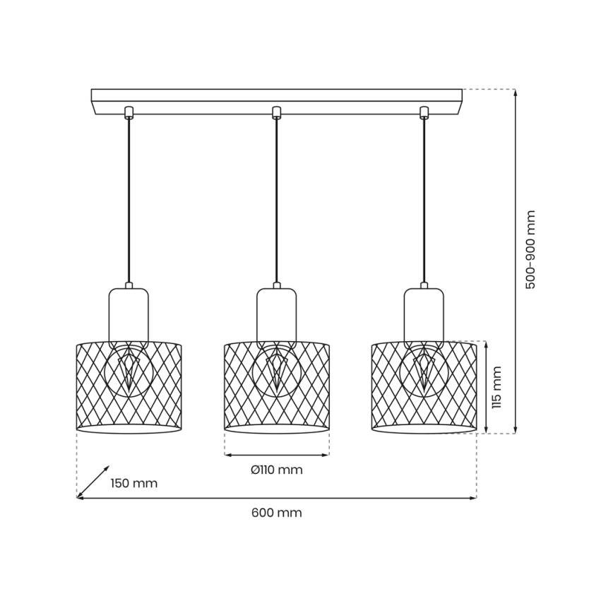 Hanglamp aan een koord SOBRESA 3xE27/60W/230V zwart/hout