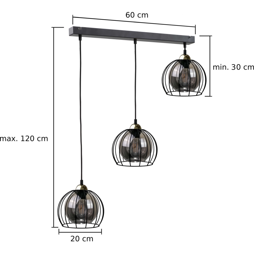 Hanglamp aan een koord SOLO BLACK 3xE27/60W/230V zwart/goud
