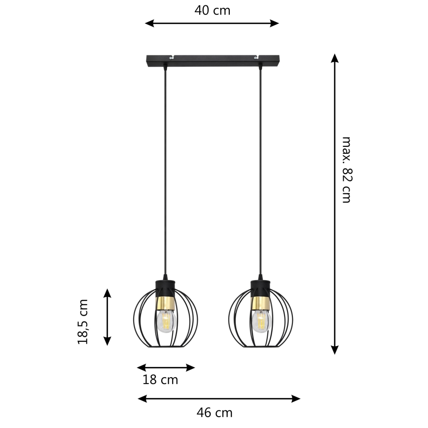 Hanglamp aan een koord STARLIGHT 2xE27/15W/230V zwart/goud