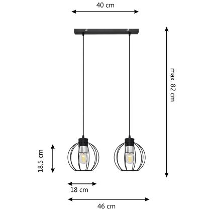 Hanglamp aan een koord STARLIGHT 2xE27/15W/230V zwart/zilver
