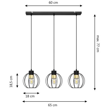 Hanglamp aan een koord STARLIGHT 3xE27/15W/230V zwart/goud