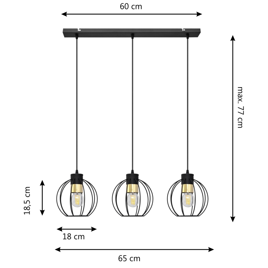 Hanglamp aan een koord STARLIGHT 3xE27/15W/230V zwart/goud