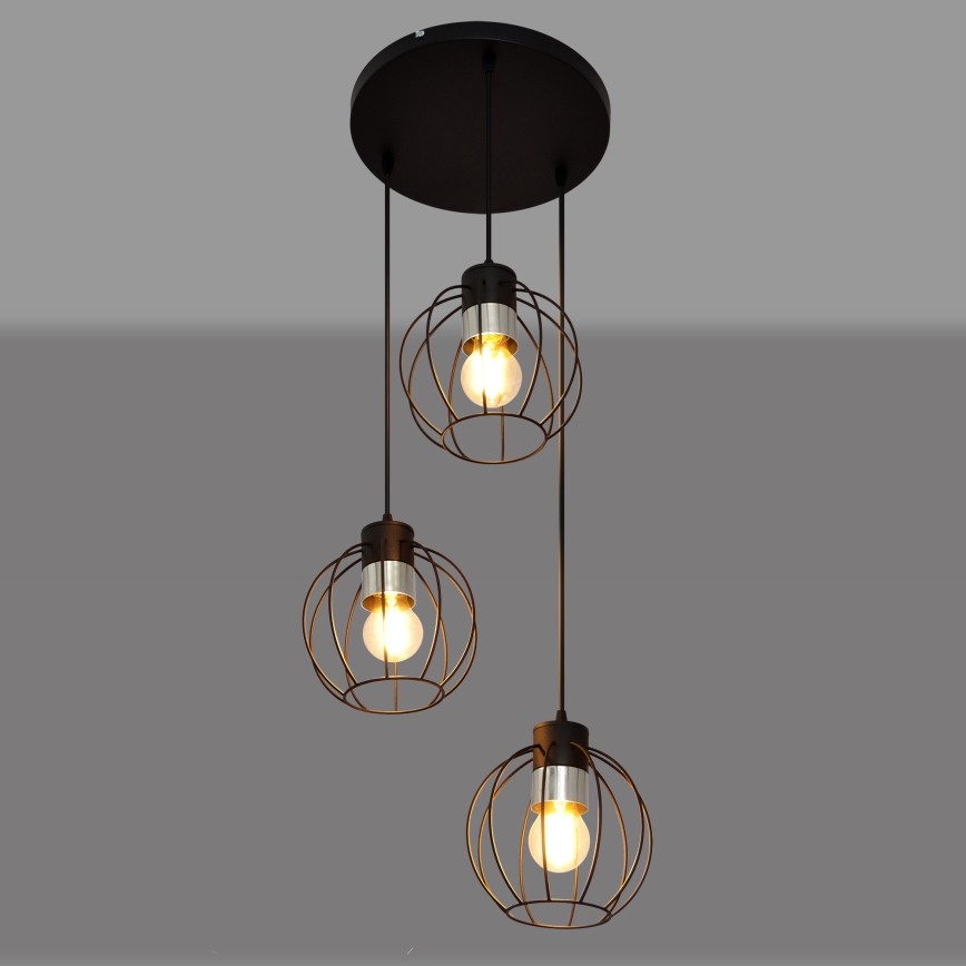 Hanglamp aan een koord STARLIGHT 3xE27/15W/230V zwart/zilver
