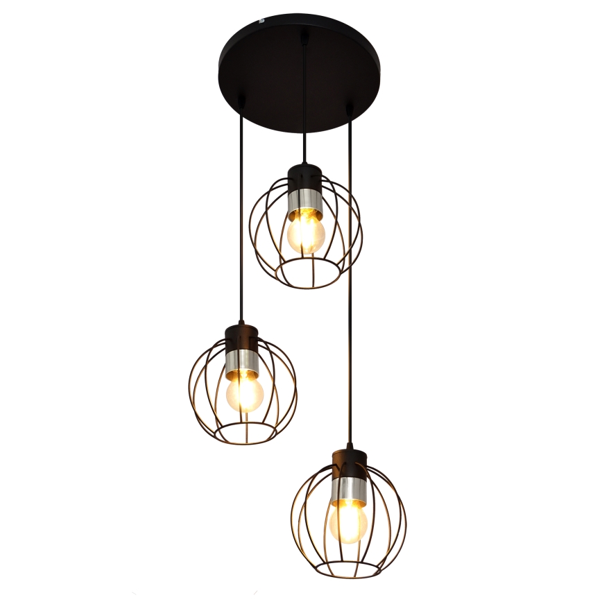 Hanglamp aan een koord STARLIGHT 3xE27/15W/230V zwart/zilver