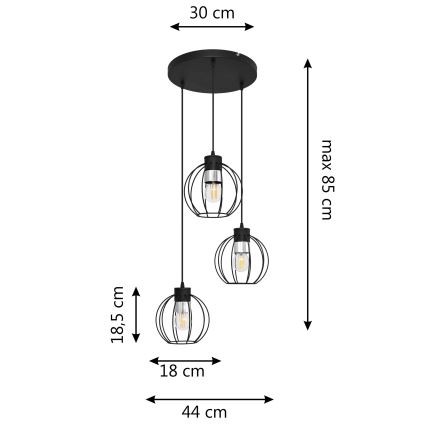 Hanglamp aan een koord STARLIGHT 3xE27/15W/230V zwart/zilver