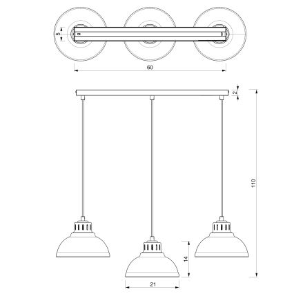 Hanglamp aan een koord SVEN 3xE27/15W/230V zwart