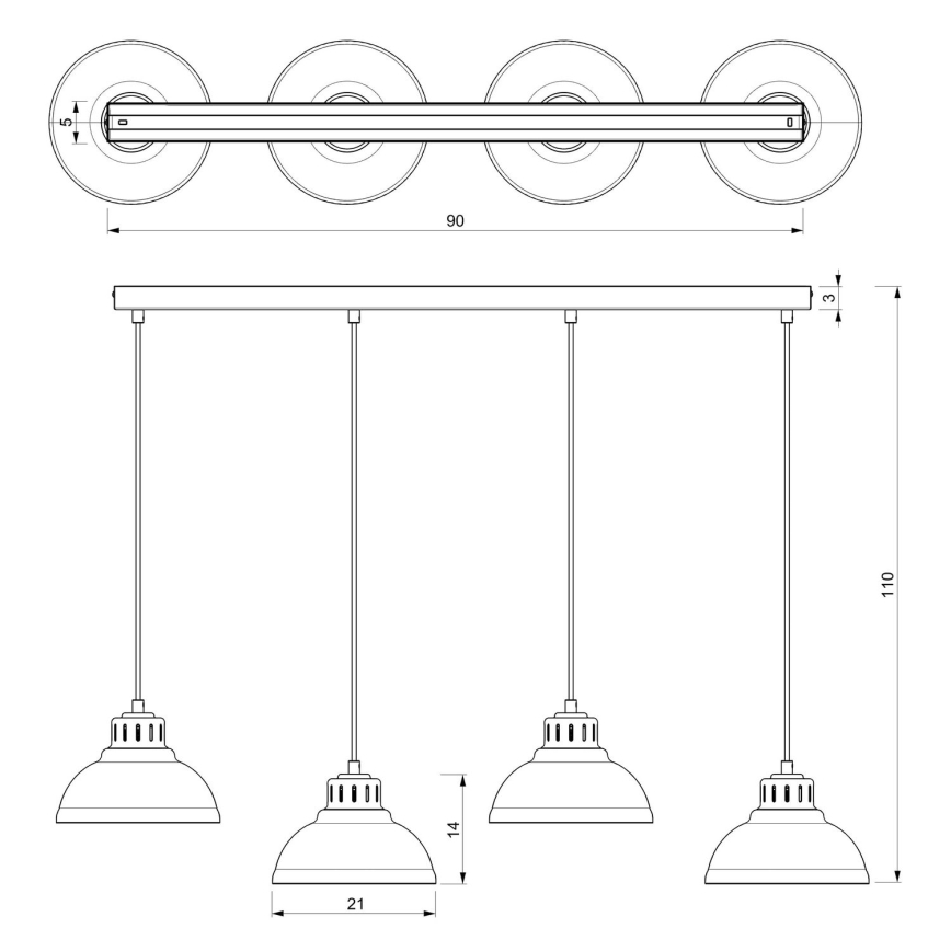 Hanglamp aan een koord SVEN 4xE27/15W/230V rood