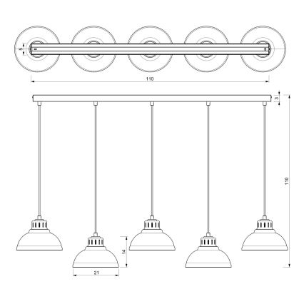 Hanglamp aan een koord SVEN 5xE27/15W/230V rood