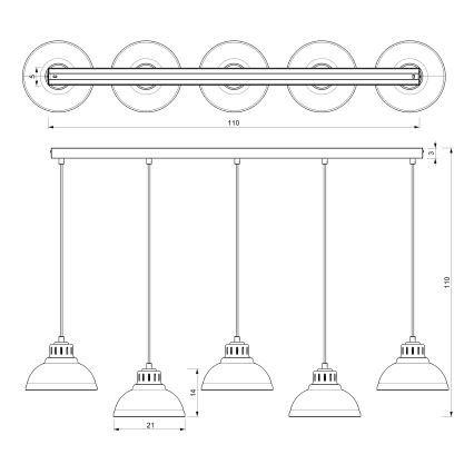 Hanglamp aan een koord SVEN 5xE27/15W/230V zwart/goud