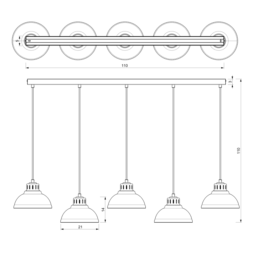 Hanglamp aan een koord SVEN 5xE27/15W/230V zwart