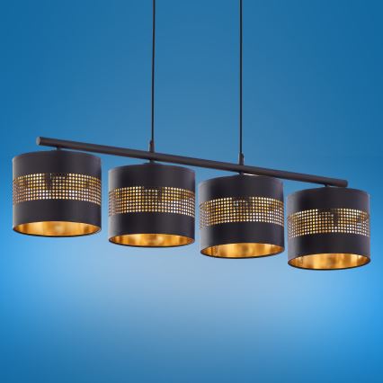 Hanglamp aan een koord TAGO 4xE27/15W/230V zwart/goud