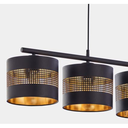 Hanglamp aan een koord TAGO 4xE27/15W/230V zwart/goud