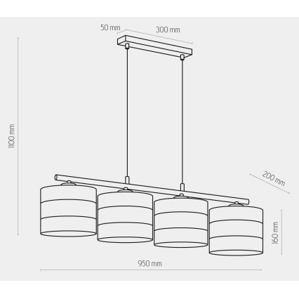 Hanglamp aan een koord TAGO 4xE27/15W/230V zwart/goud