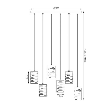 Hanglamp aan een koord TANK 6xE27/15W/230V zwart