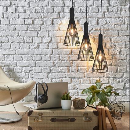 Hanglamp aan een koord TIANA 3xE27/20W/230V zwart