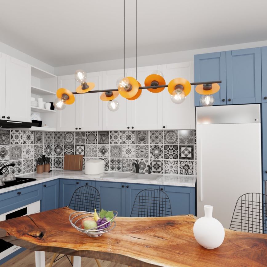 Hanglamp aan een koord TOKEN 8xE27/15W/230V oranje