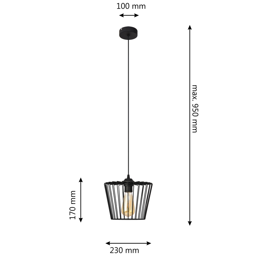 Hanglamp aan een koord TORRI 1xE27/15W/230V diameter 23 cm zwart