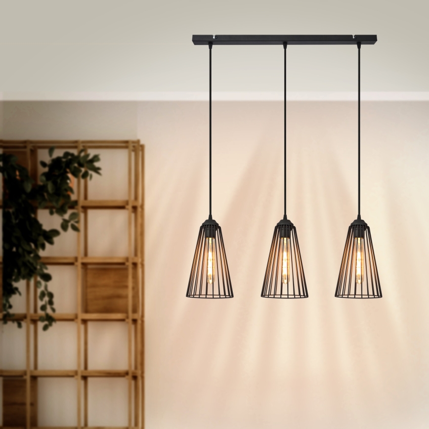 Hanglamp aan een koord TORRI 3xE27/15W/230V zwart