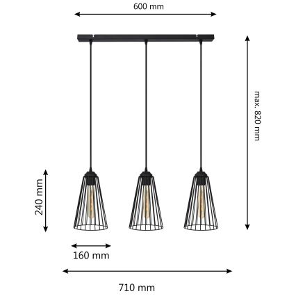 Hanglamp aan een koord TORRI 3xE27/15W/230V zwart