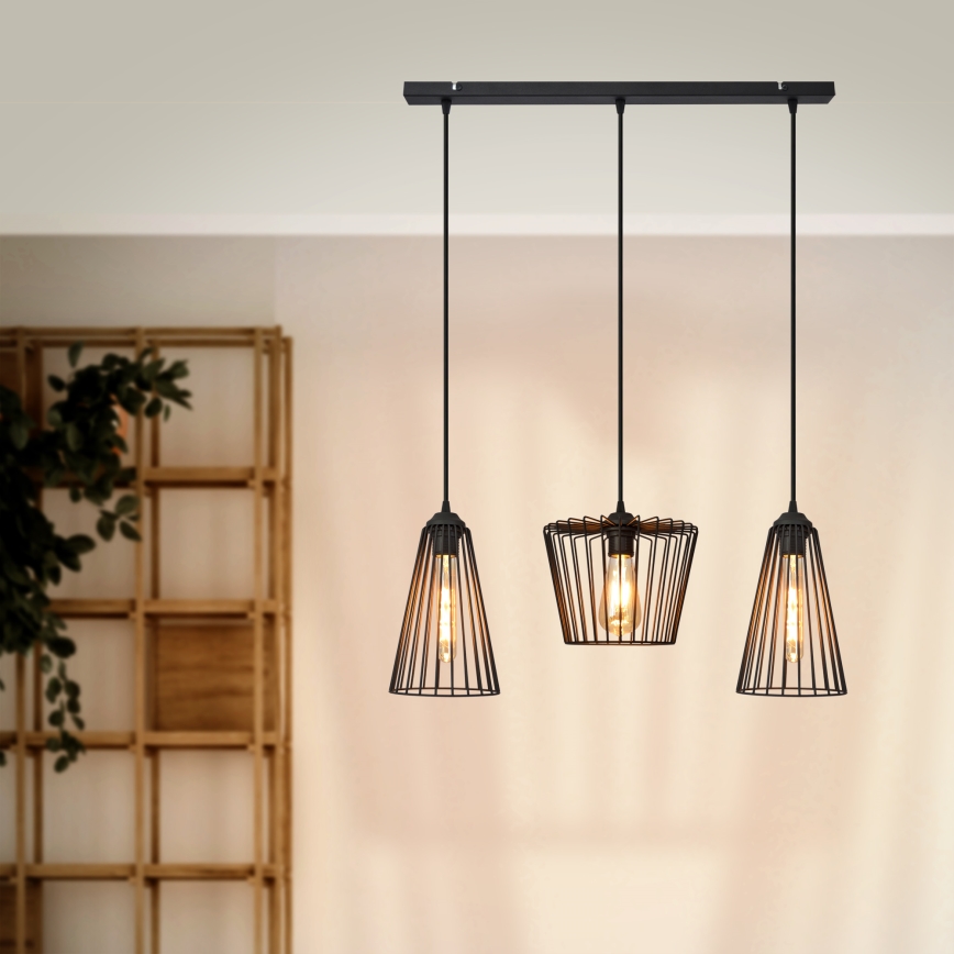 Hanglamp aan een koord TORRI 3xE27/15W/230V zwart
