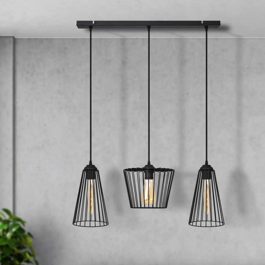 Hanglamp aan een koord TORRI 3xE27/15W/230V zwart