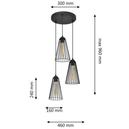 Hanglamp aan een koord TORRI 3xE27/15W/230V zwart