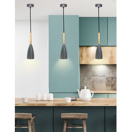 Hanglamp aan een koord TROSA 1xE27/40W/230V grijs/beuken