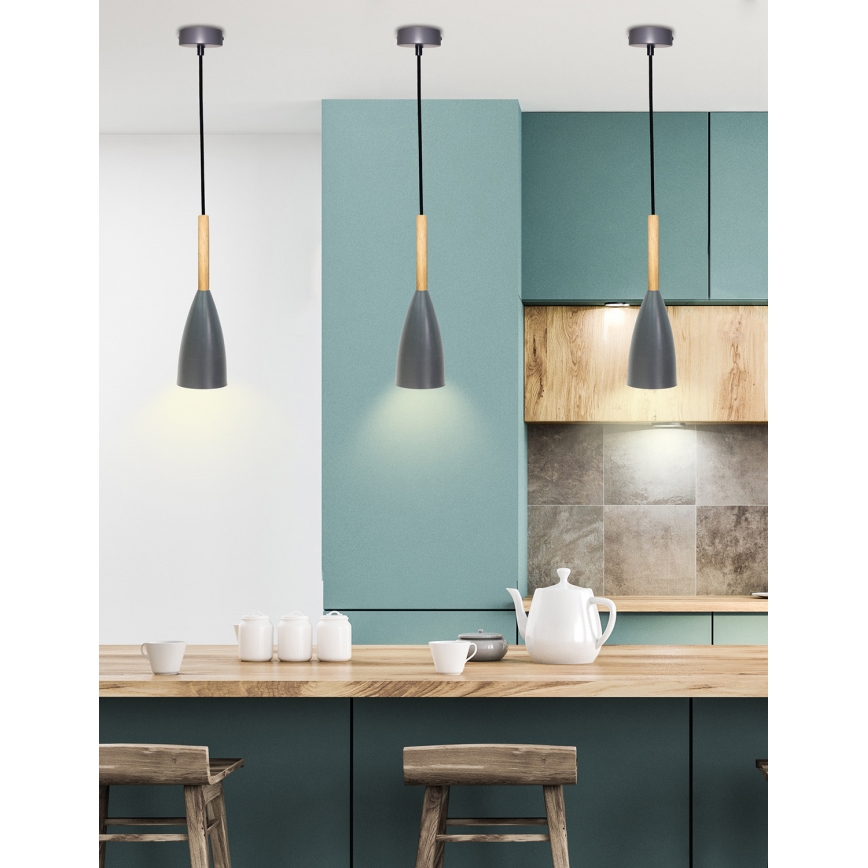 Hanglamp aan een koord TROSA 1xE27/40W/230V grijs/beuken