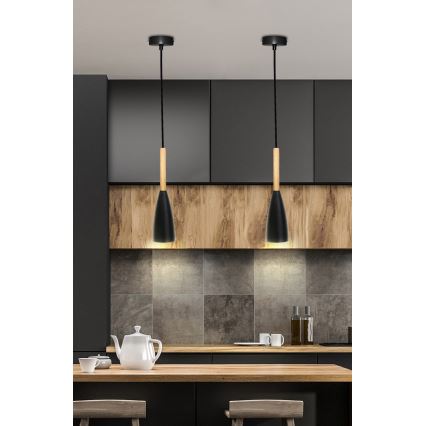 Hanglamp aan een koord TROSA 1xE27/40W/230V zwart/beuken