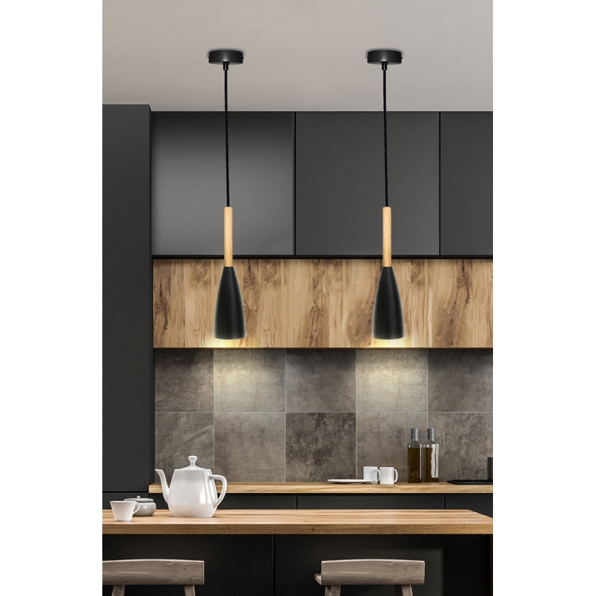 Hanglamp aan een koord TROSA 1xE27/40W/230V zwart/beuken