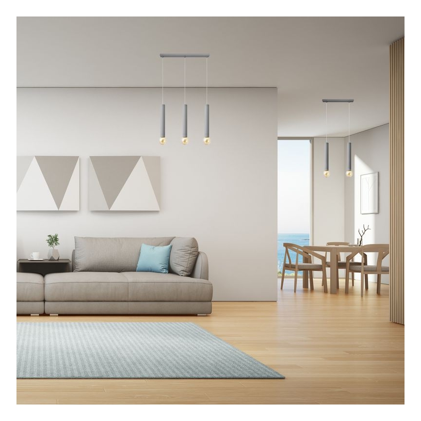 Hanglamp aan een koord TUBA 3xE27/15W/230V grijs