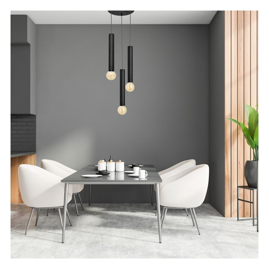 Hanglamp aan een koord TUBA 3xE27/15W/230V zwart