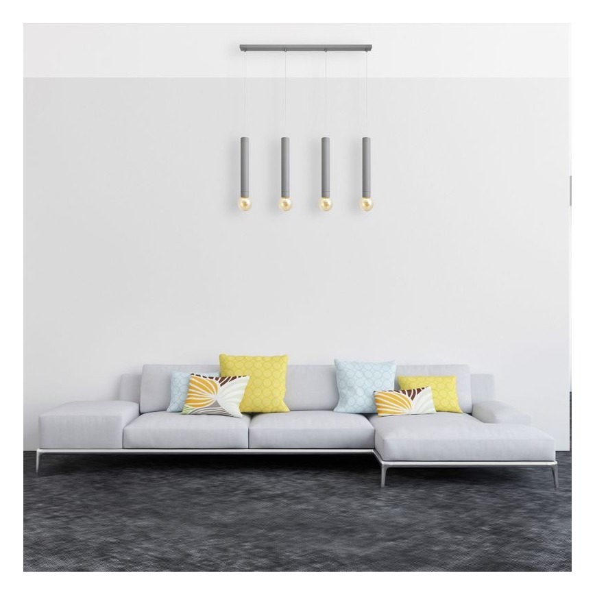 Hanglamp aan een koord TUBA 4xE27/15W/230V grijs
