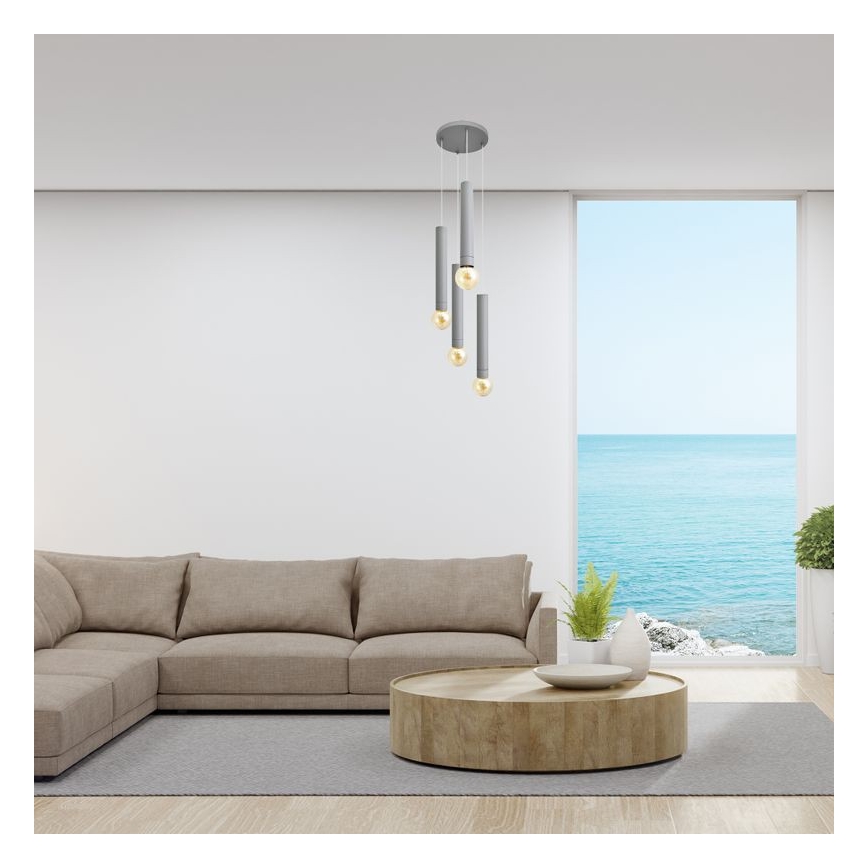 Hanglamp aan een koord TUBA 4xE27/15W/230V grijs