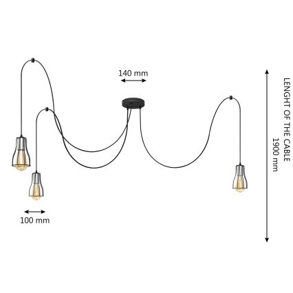 Hanglamp aan een koord TUBE 3xE27/10W/230V spin zwart/glanzend chroom