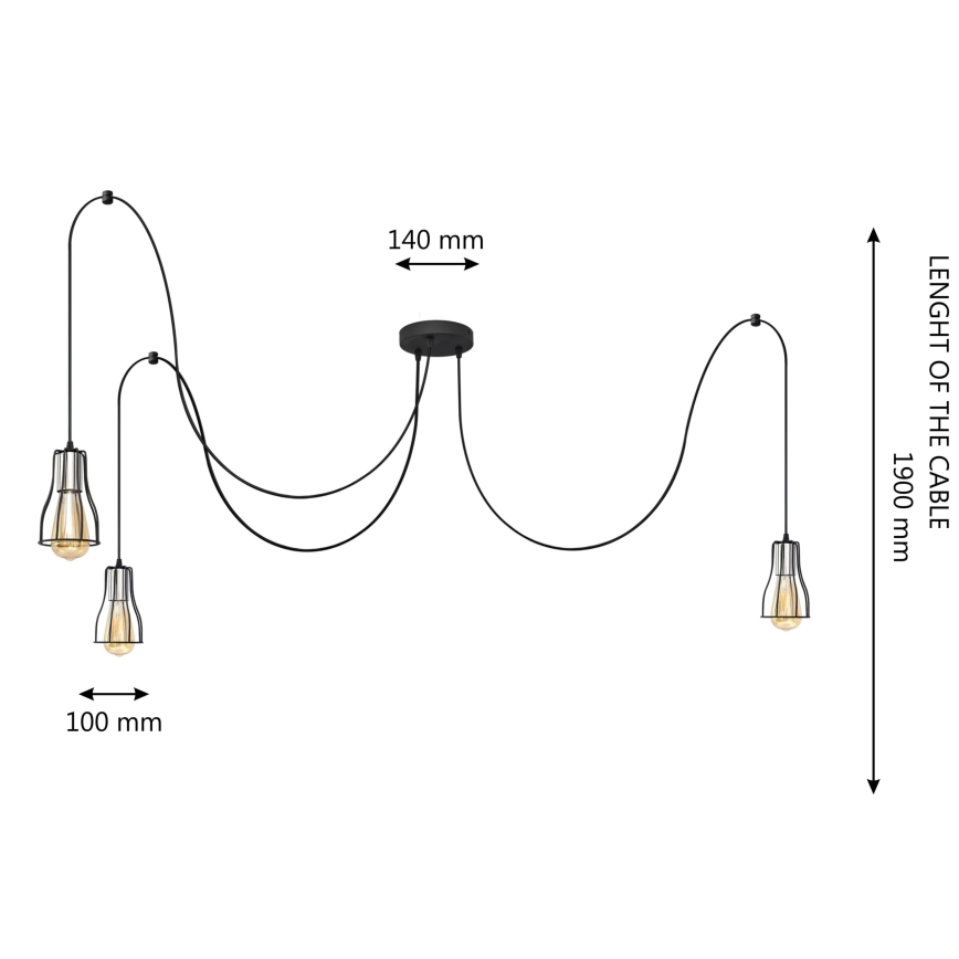 Hanglamp aan een koord TUBE 3xE27/10W/230V spin zwart/glanzend chroom