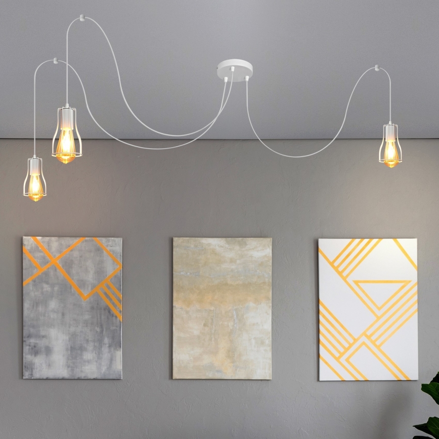 Hanglamp aan een koord TUBE 3xE27/15W/230V spin wit