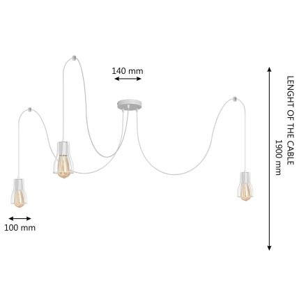 Hanglamp aan een koord TUBE 3xE27/15W/230V spin wit