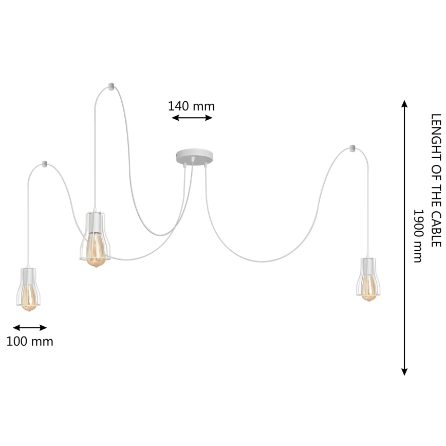 Hanglamp aan een koord TUBE 3xE27/15W/230V spin wit